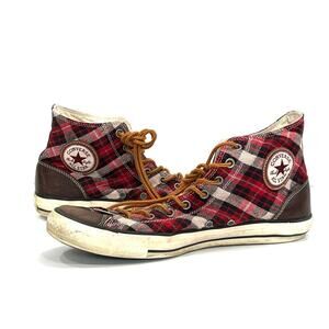 Vintage Converse All Star Plaid Faux Leather High Top Sneakers MENS Size 12
